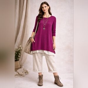 Soft Surroundings Fuscia Wool Blend Pleated Back Bow Sweater 1X Reserva Tunic
